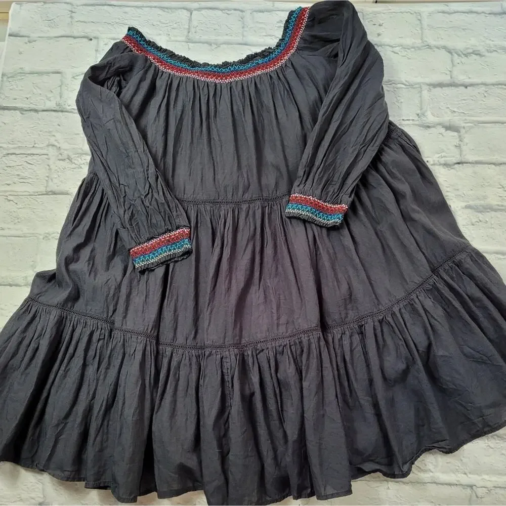 Free People Sun Beams Embroidered Off-The-Shoulder Mini Dress size Large